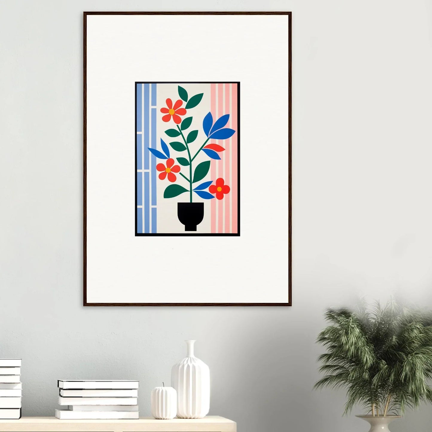 Framed wall art of colorful floral arrangement, perfect for room decor and flora enigma