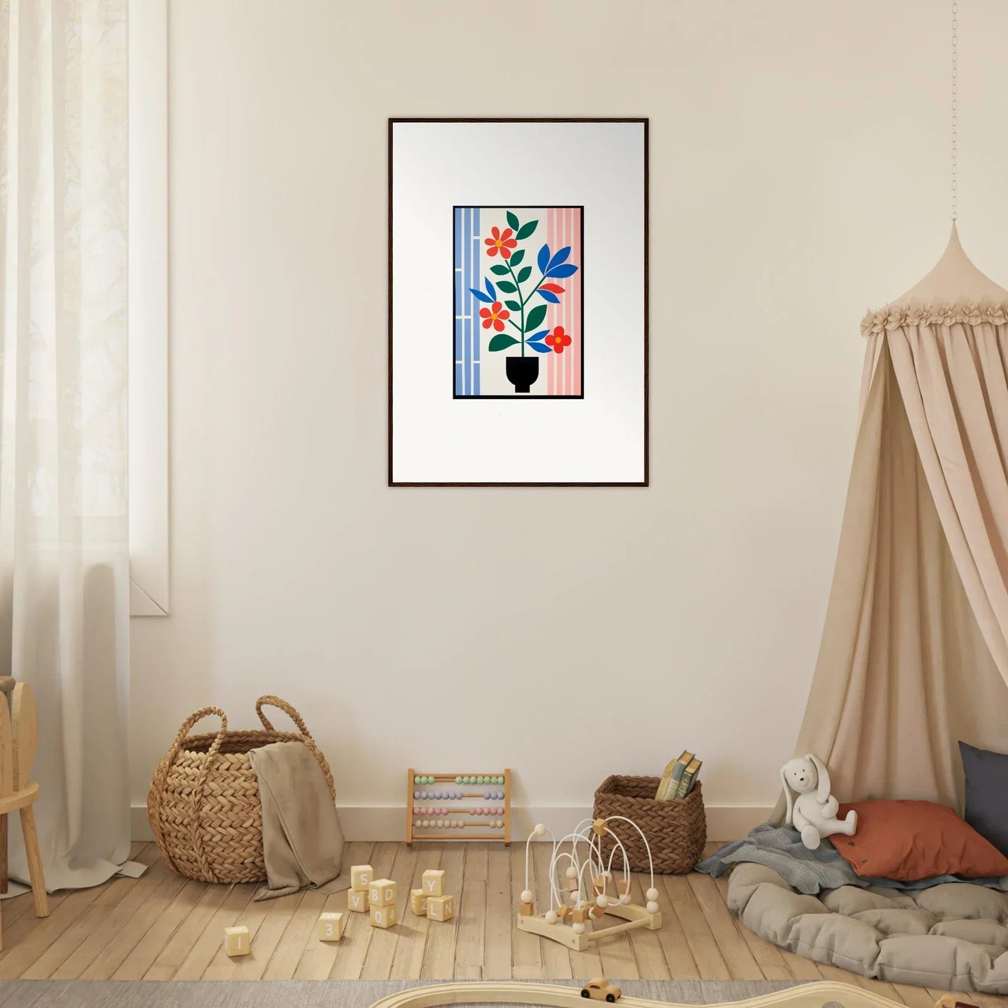Framed wall art of colorful flora enigma potted plant for vibrant room decor