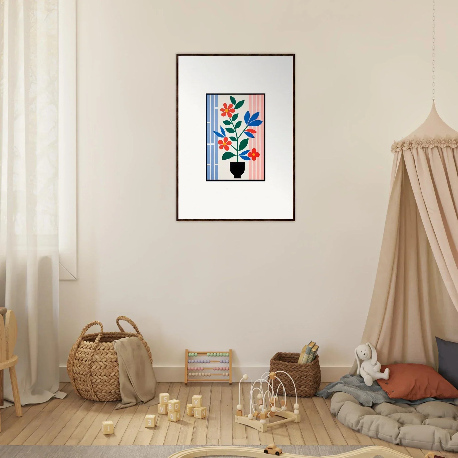 Framed wall art of colorful flora enigma potted plant for vibrant room decor