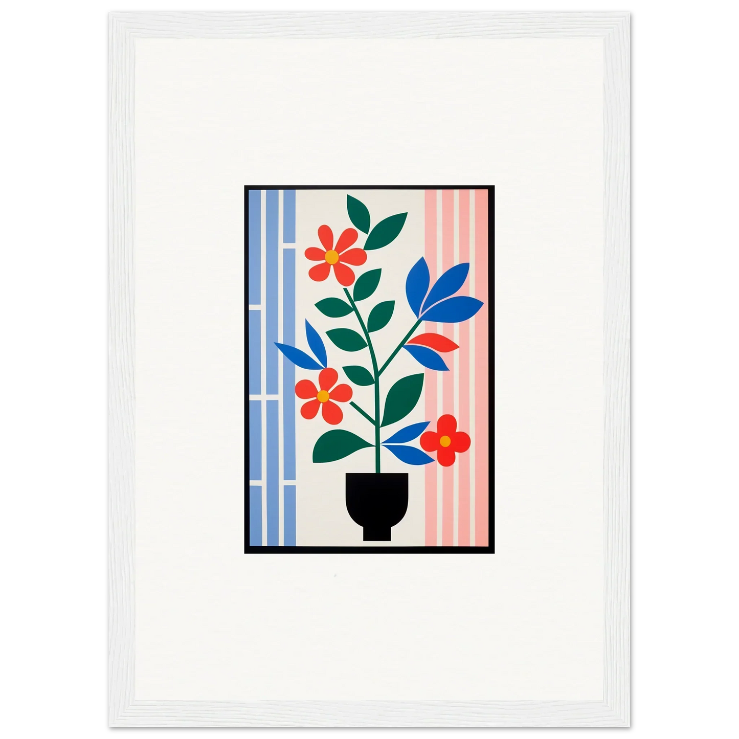 Colorful floral illustration in a black pot for flora enigma room decor and framed wall art