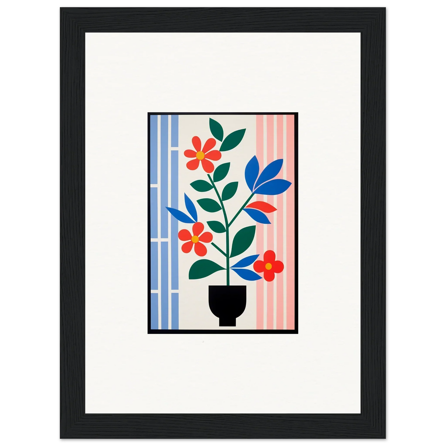 Framed wall art of colorful flowers and leaves in a Flora Enigma design for room decor