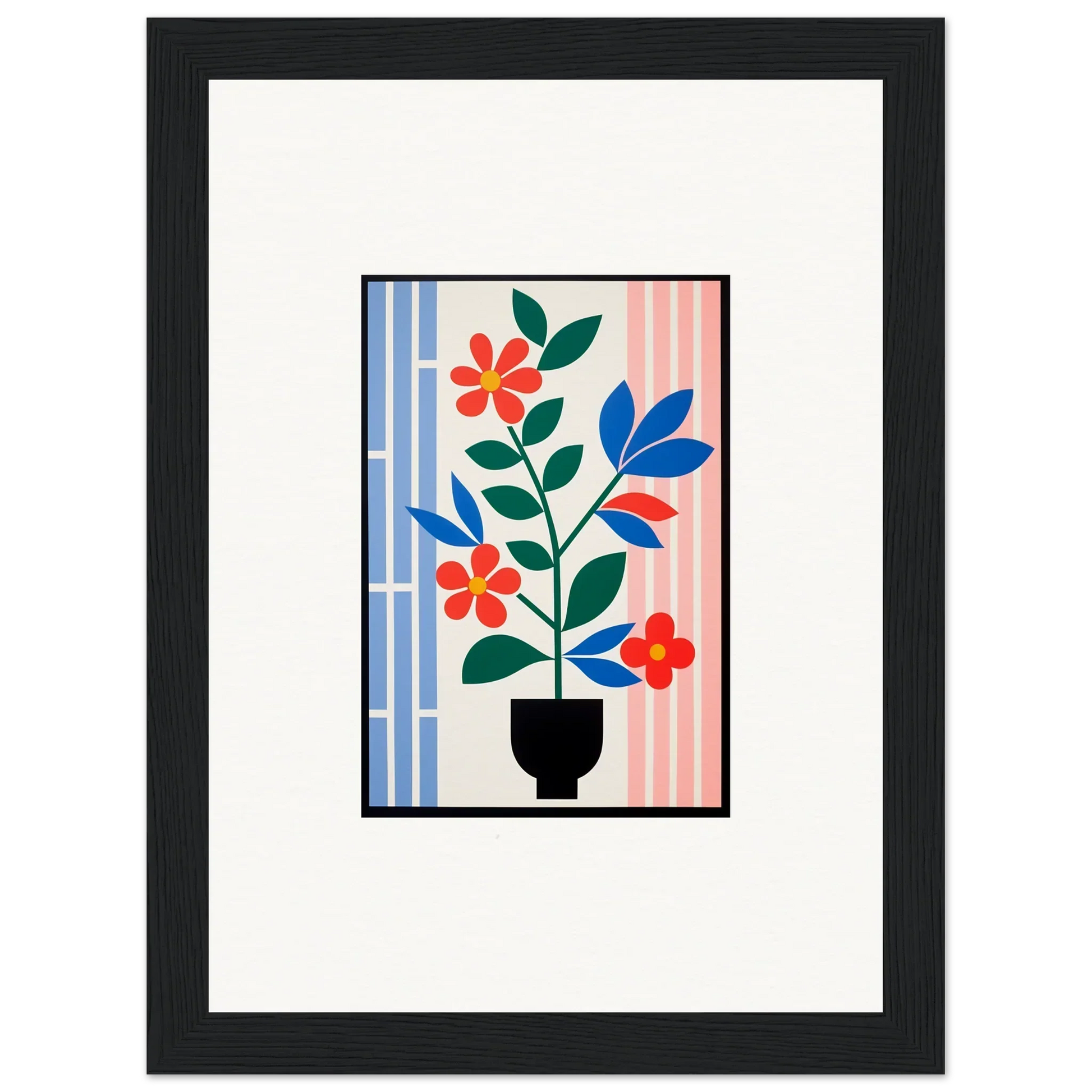 Framed wall art of colorful flowers and leaves in a Flora Enigma design for room decor