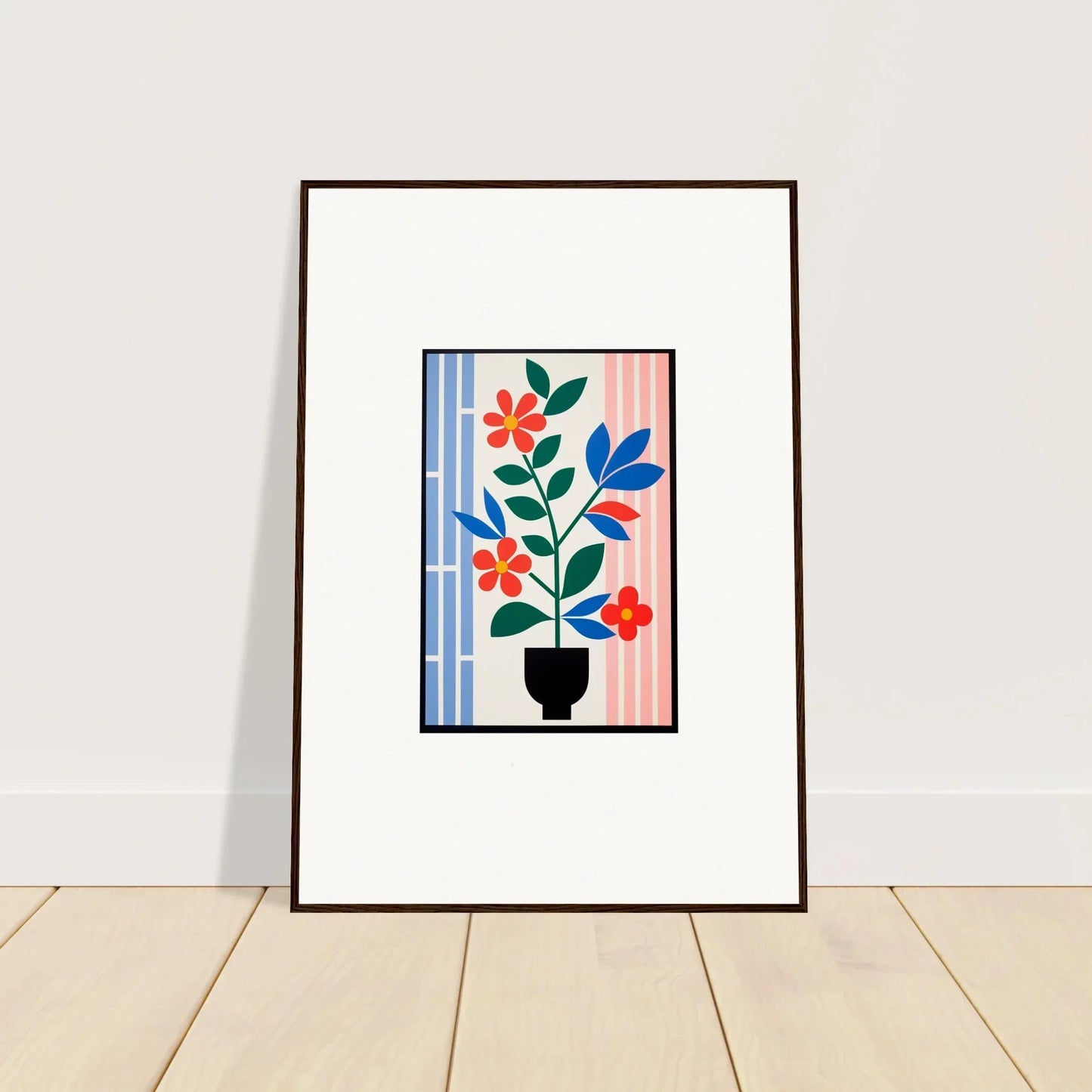 Framed wall art of a colorful potted plant, perfect for Room Decor and Flora Enigma