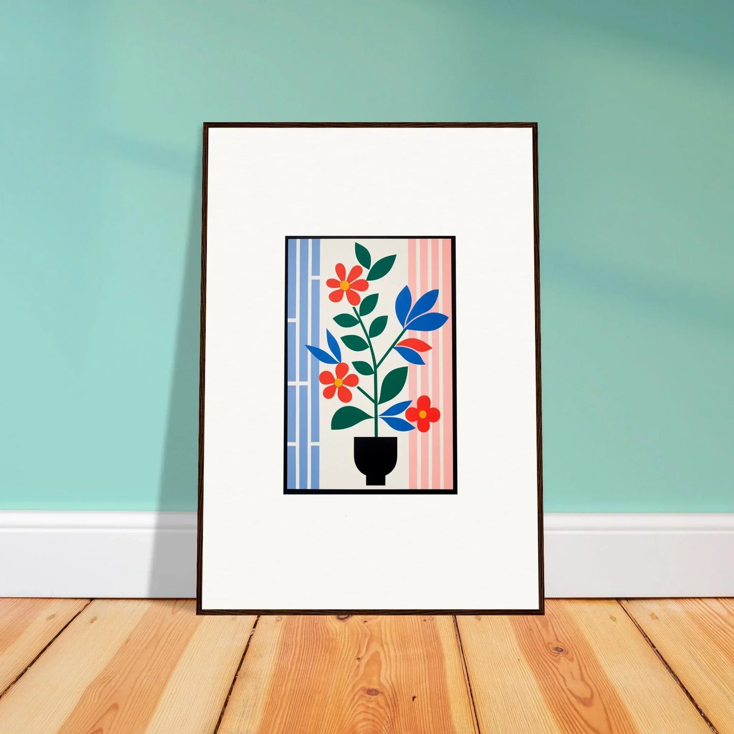 Framed wall art featuring Chromatic Flora Enigma minimalist floral illustration for room decor