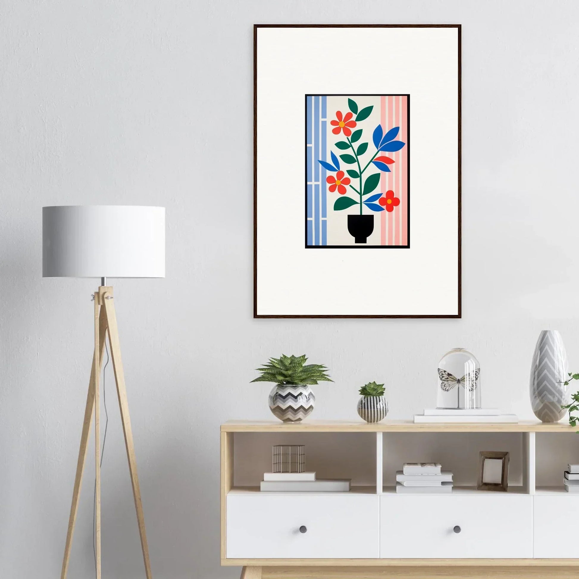 Framed wall art of colorful flora enigma for vibrant room decor