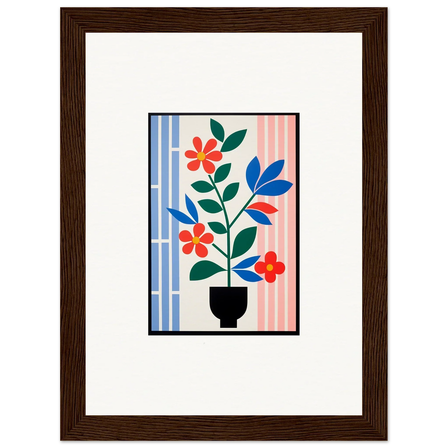 Colorful floral illustration in a vase, framed wall art for vibrant room decor