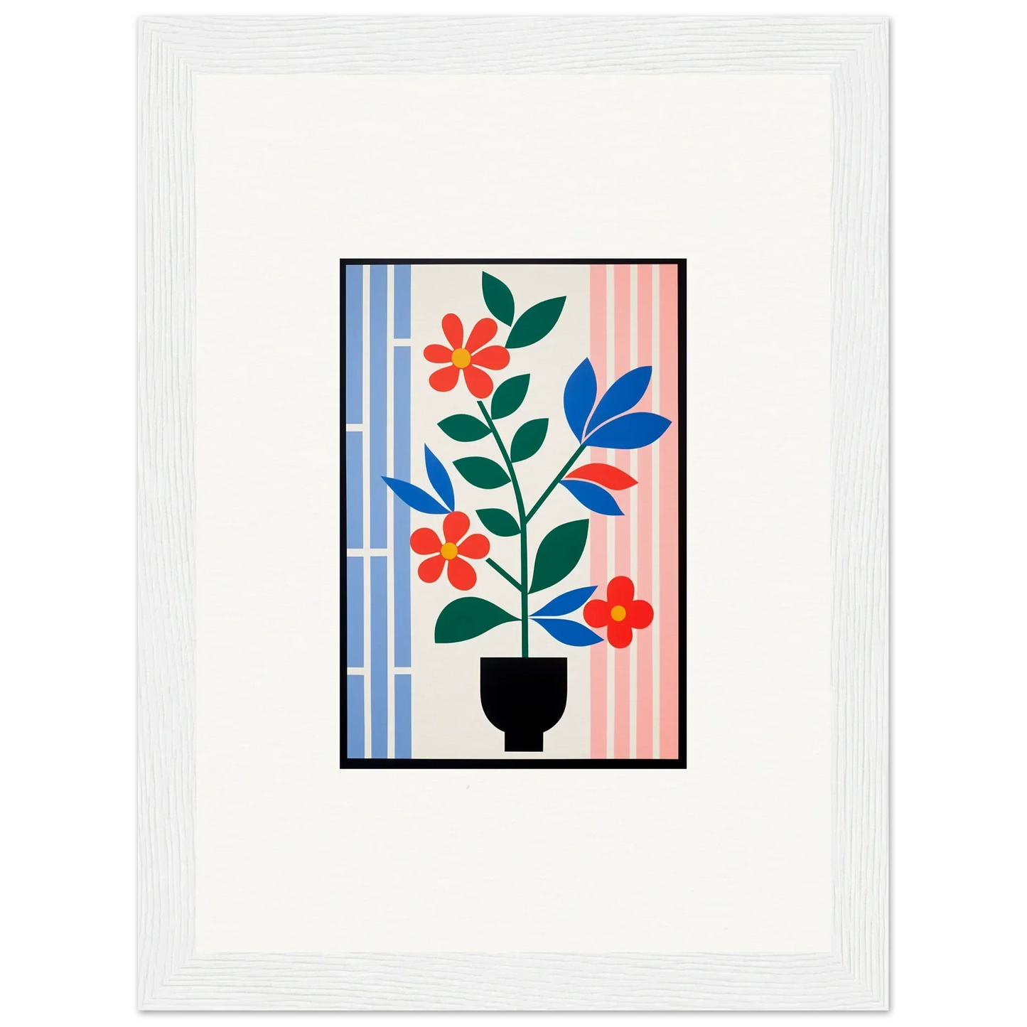 Stylized floral illustration in a black pot for Flora Enigma room decor