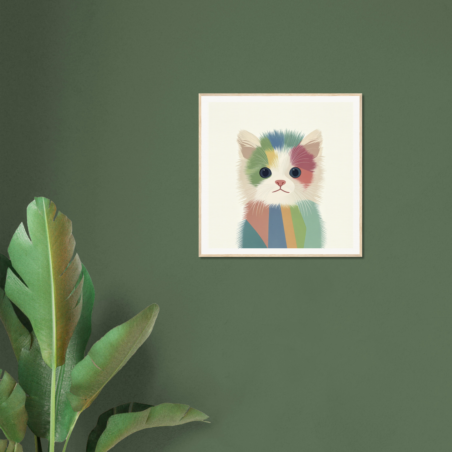 Framed watercolor artwork of a chromatic kitten portrait in special edition art™