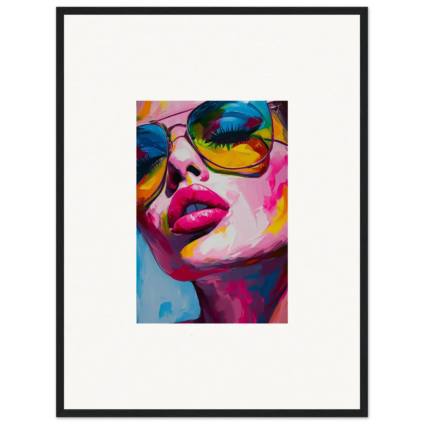 Colorful pop art portrait with reflective sunglasses for framed wall art, Reverie Gaze