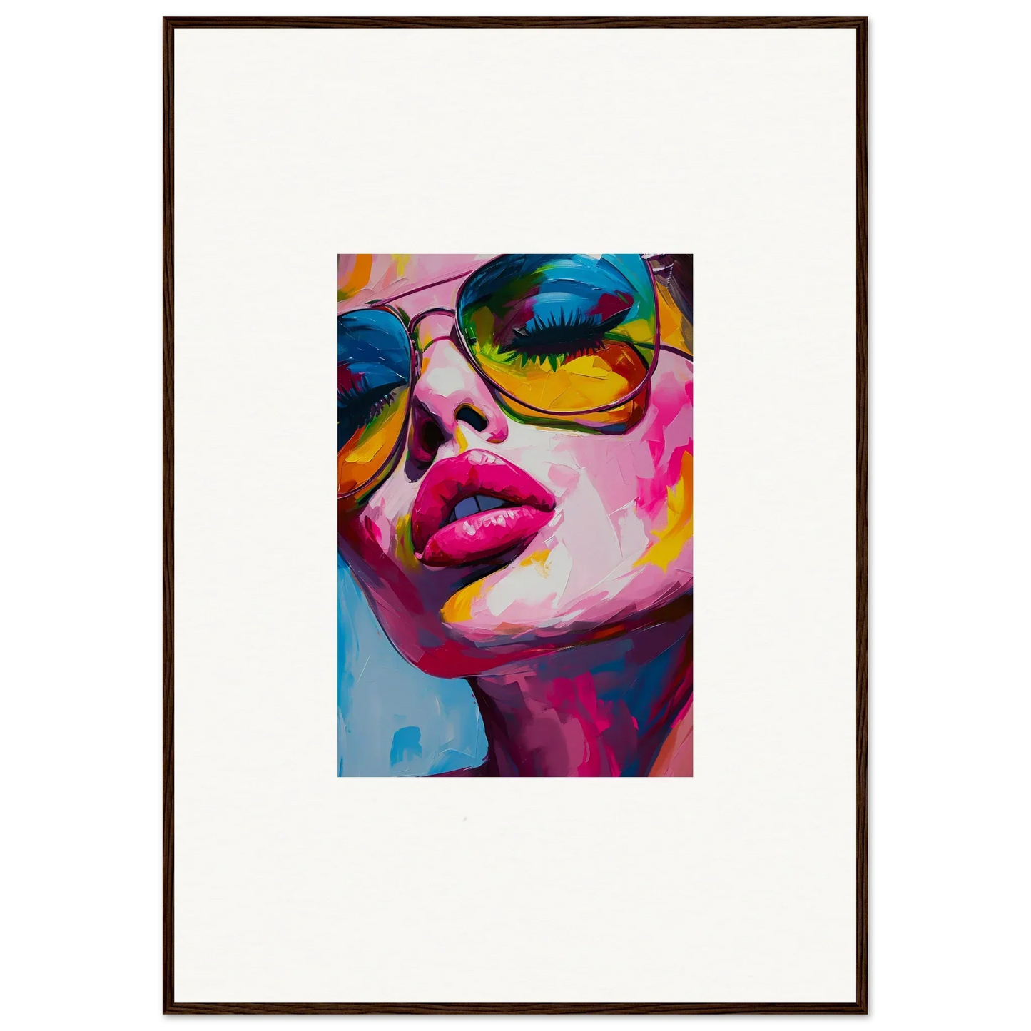 Colorful pop art portrait of a person with sunglasses, ideal for framed wall art and room decor