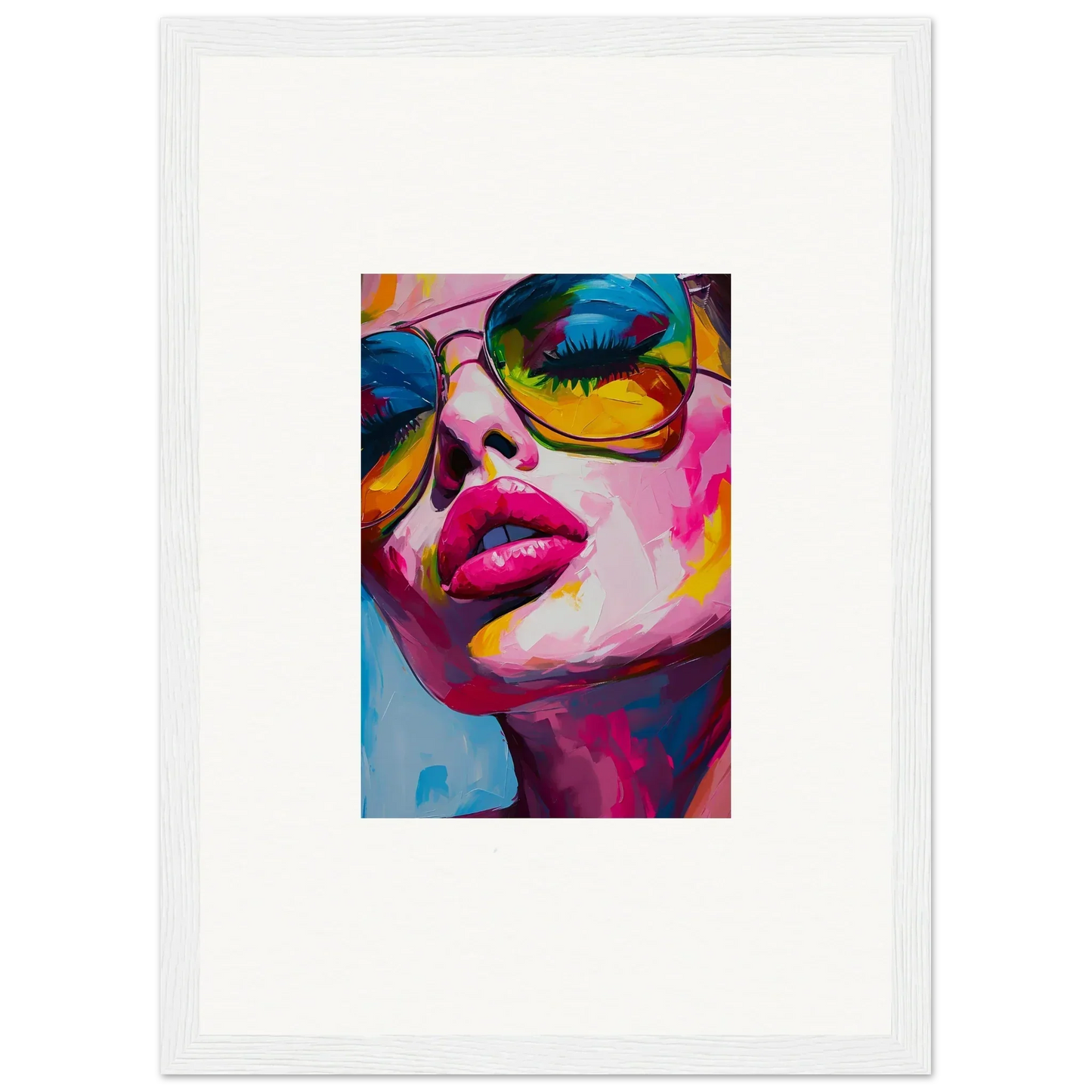 Colorful pop art portrait with vibrant lips for trendy room decor and framed wall art