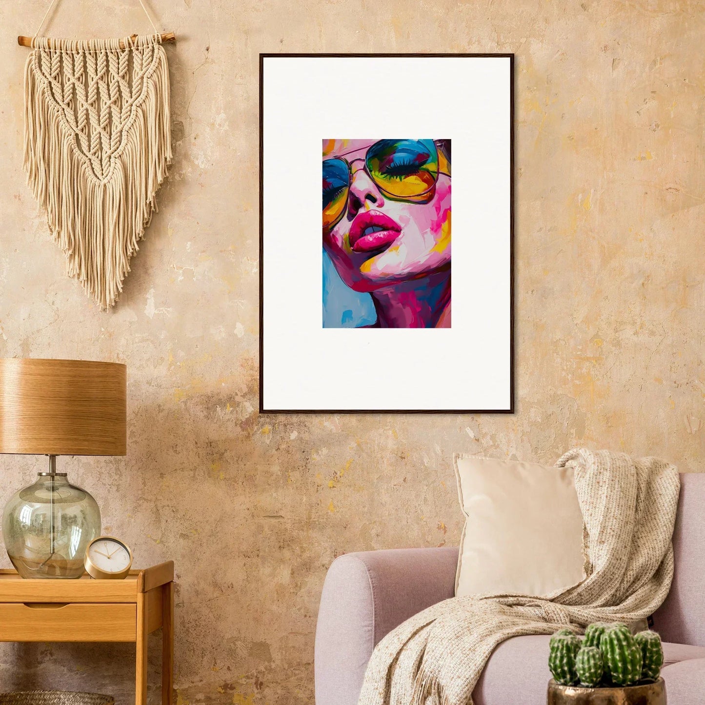 Colorful portrait of a person in reflective sunglasses for room decor and framed wall art