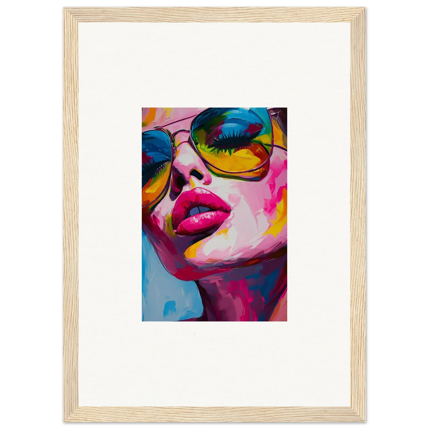 Colorful pop art portrait of a woman with sunglasses for vibrant room decor