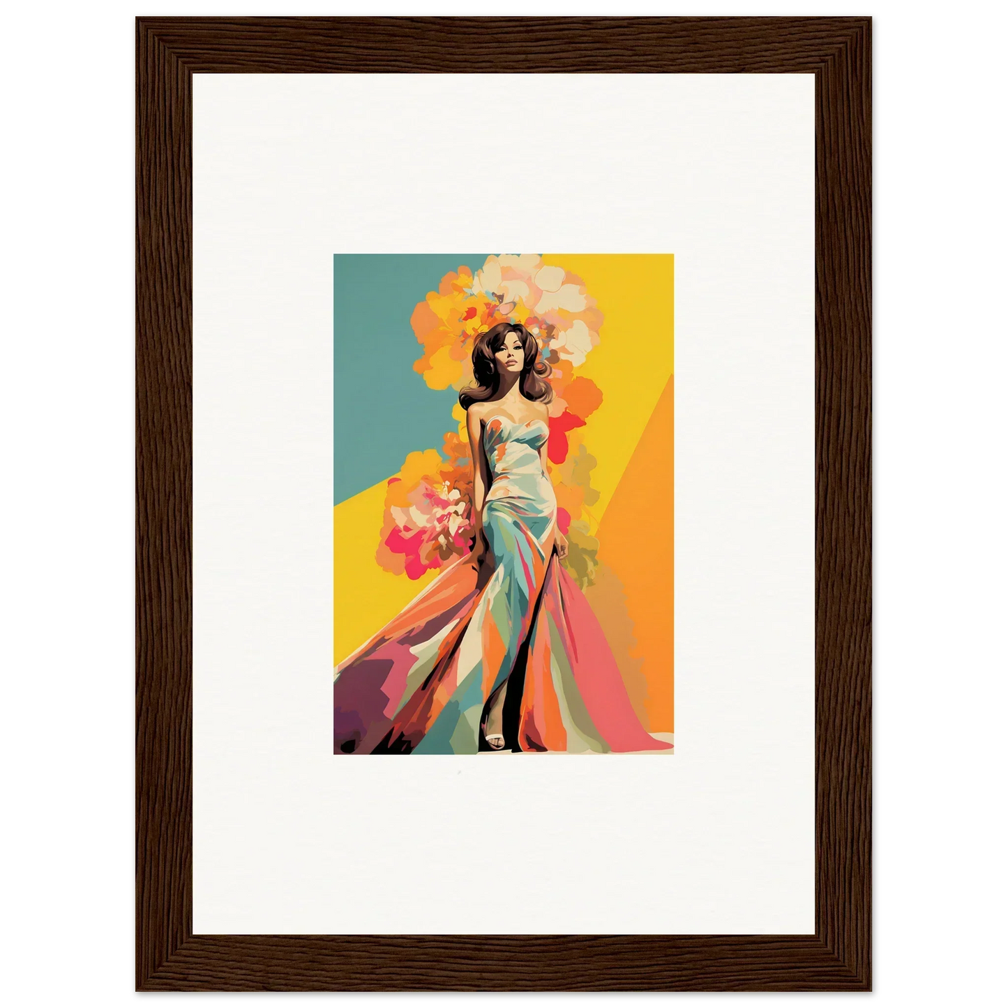 Stylized fashion illustration of a figure in a turquoise gown for Chromatic Sunset Muse