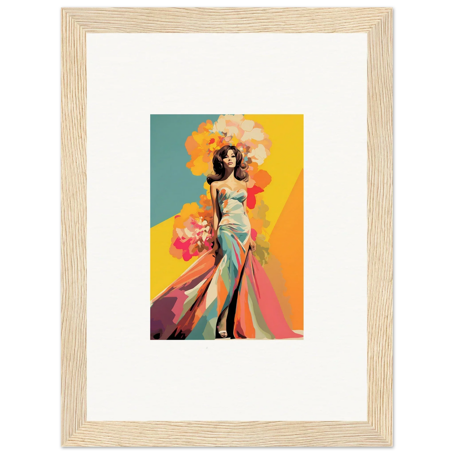 Colorful fashion illustration of a figure in a turquoise gown for Chromatic Sunset Muse