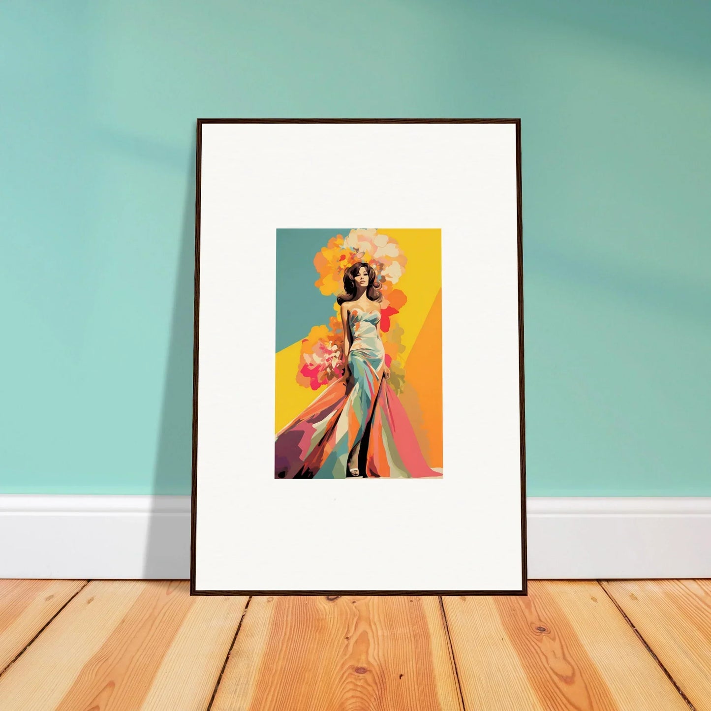 Framed wall art of a colorful fashion illustration in Chromatic Sunset Muse special edition