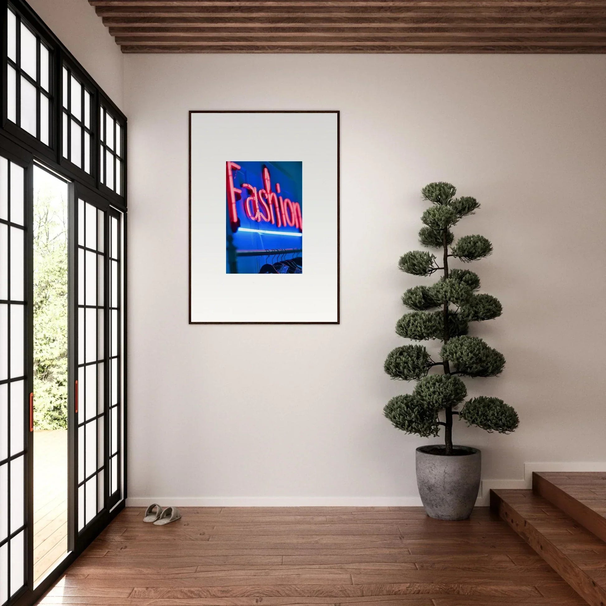 Framed wall art featuring vibrant Fashion design on blue, perfect for room decor and velvet signature