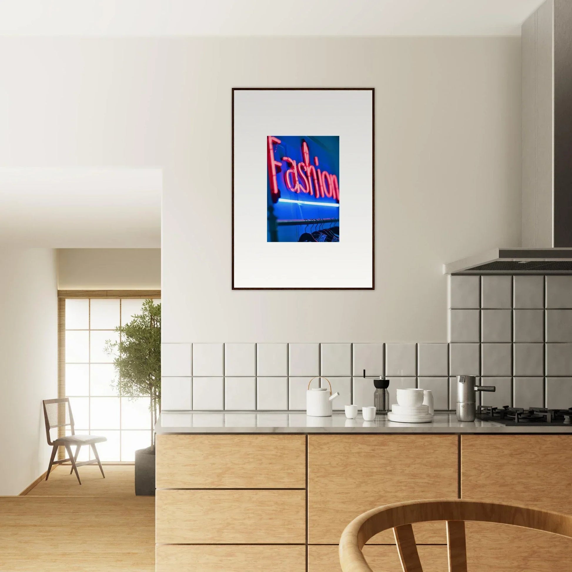 Framed wall art featuring the word Fashion in bright colors for stylish room decor