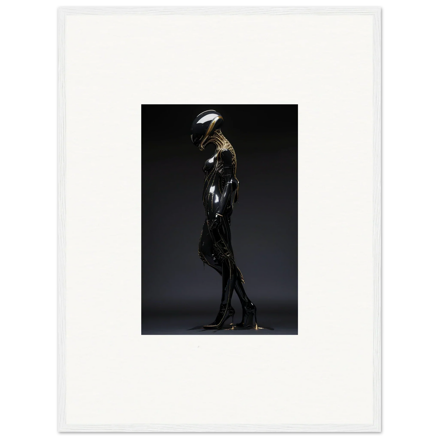 Metallic humanoid sculpture in dynamic pose for galactic serendipity room decor