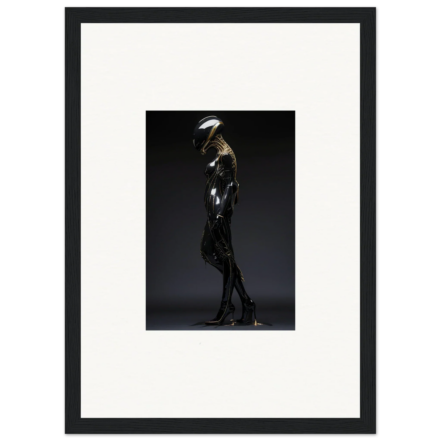 Sleek metallic humanoid figure showcasing Galactic Serendipity as stunning wall art
