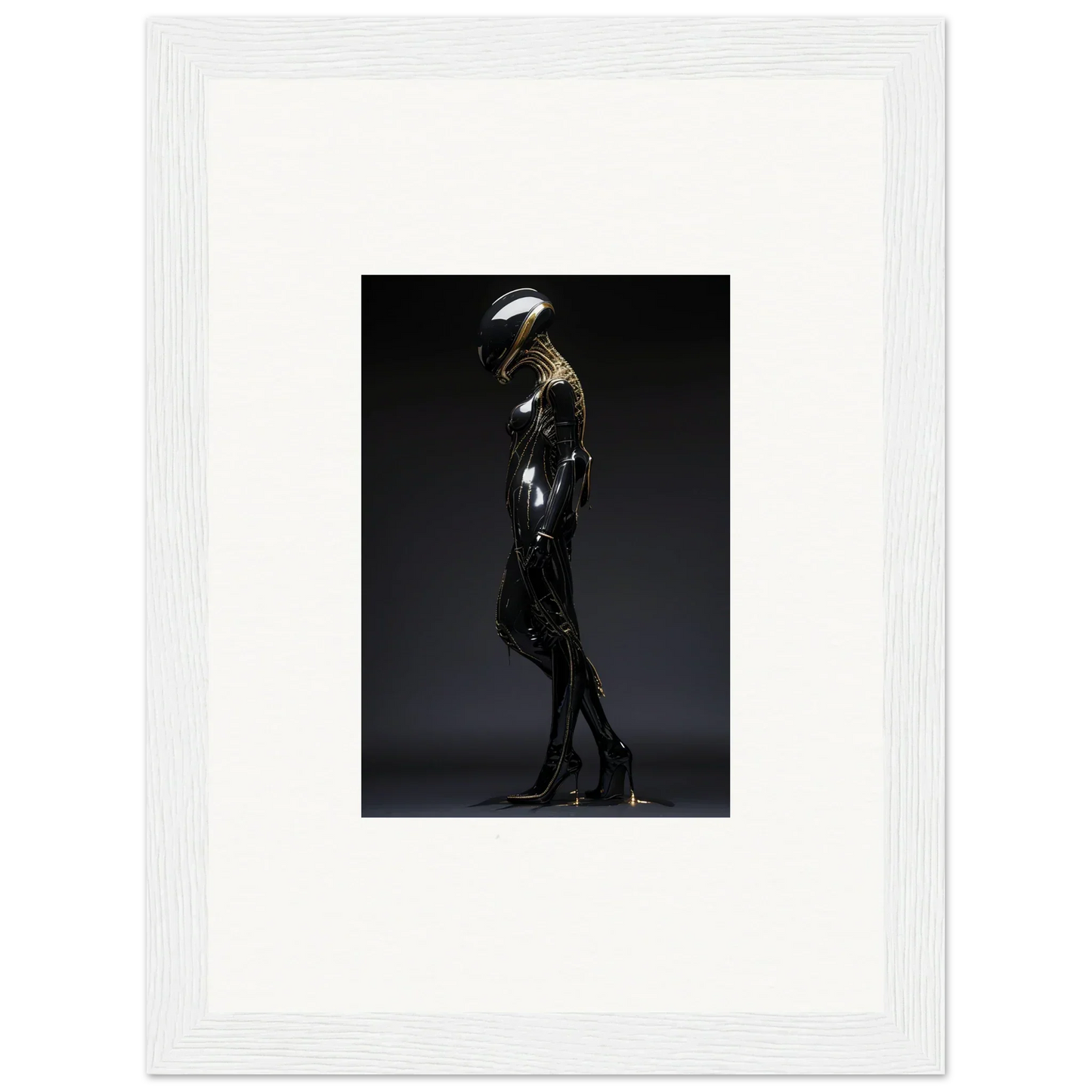 Sleek humanoid figure in black suit, ideal for Galactic Serendipity room decor or framed wall art