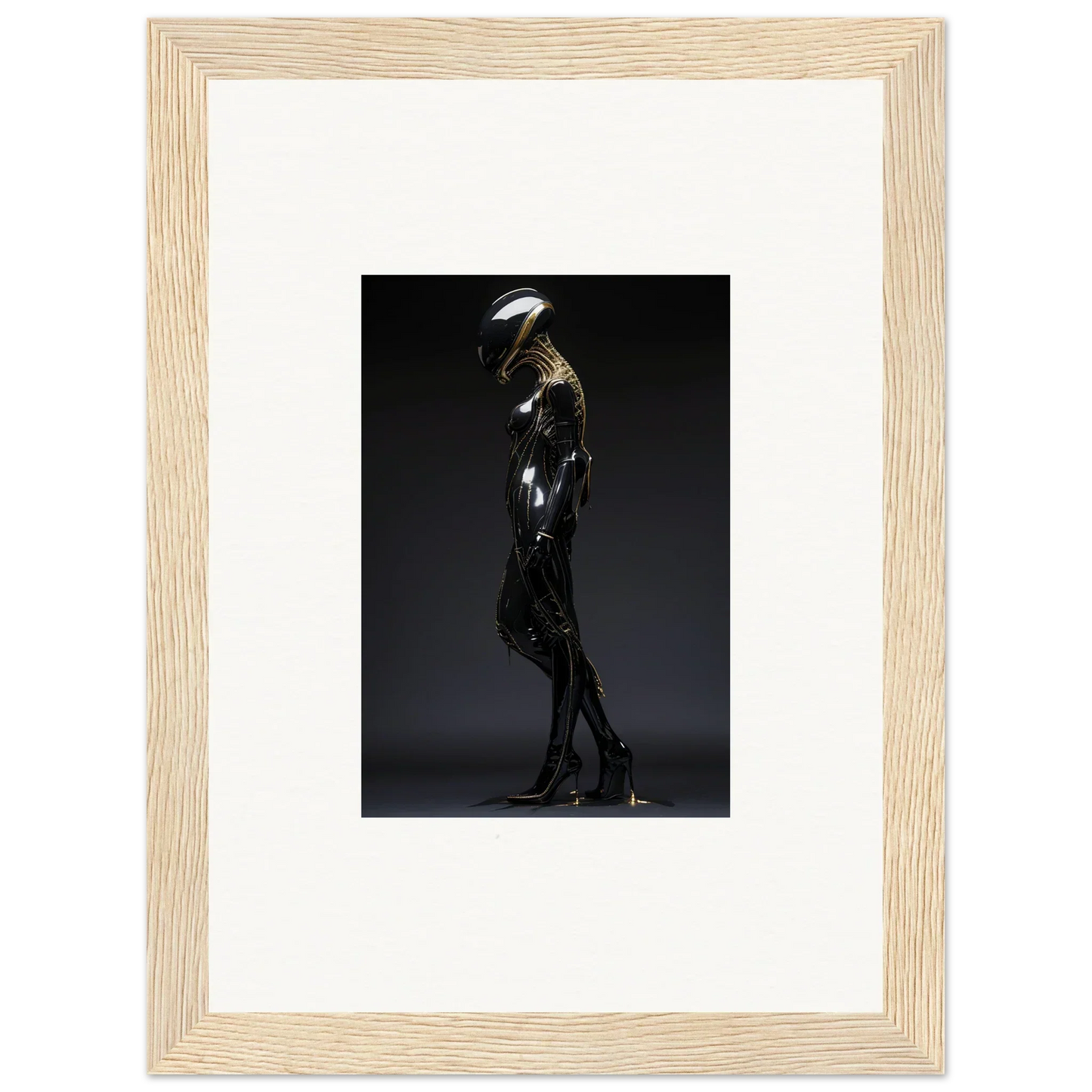 Silhouette in sleek outfit and headpiece for Chromeira Galactic Serendipity wall art