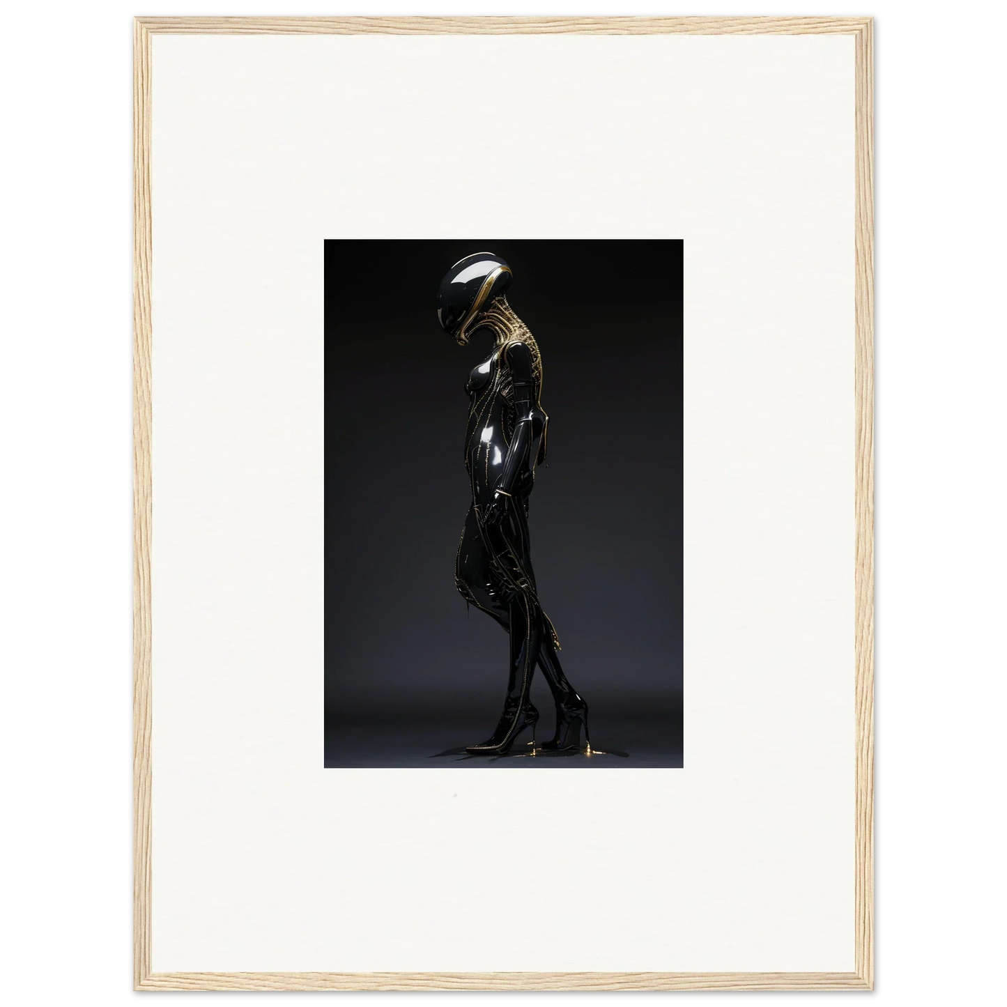 Sleek metallic humanoid figure in dynamic pose for Galactic Serendipity wall art decor
