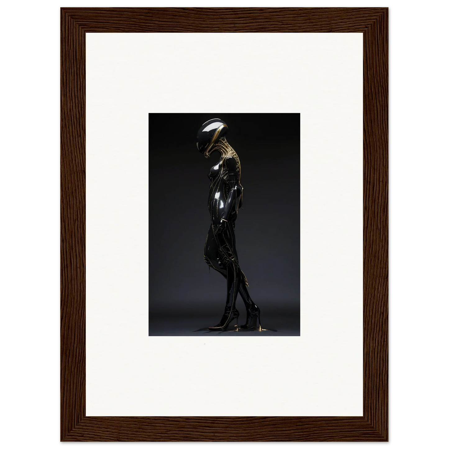 Sleek metallic humanoid figure in dramatic pose, perfect for Galactic Serendipity room decor