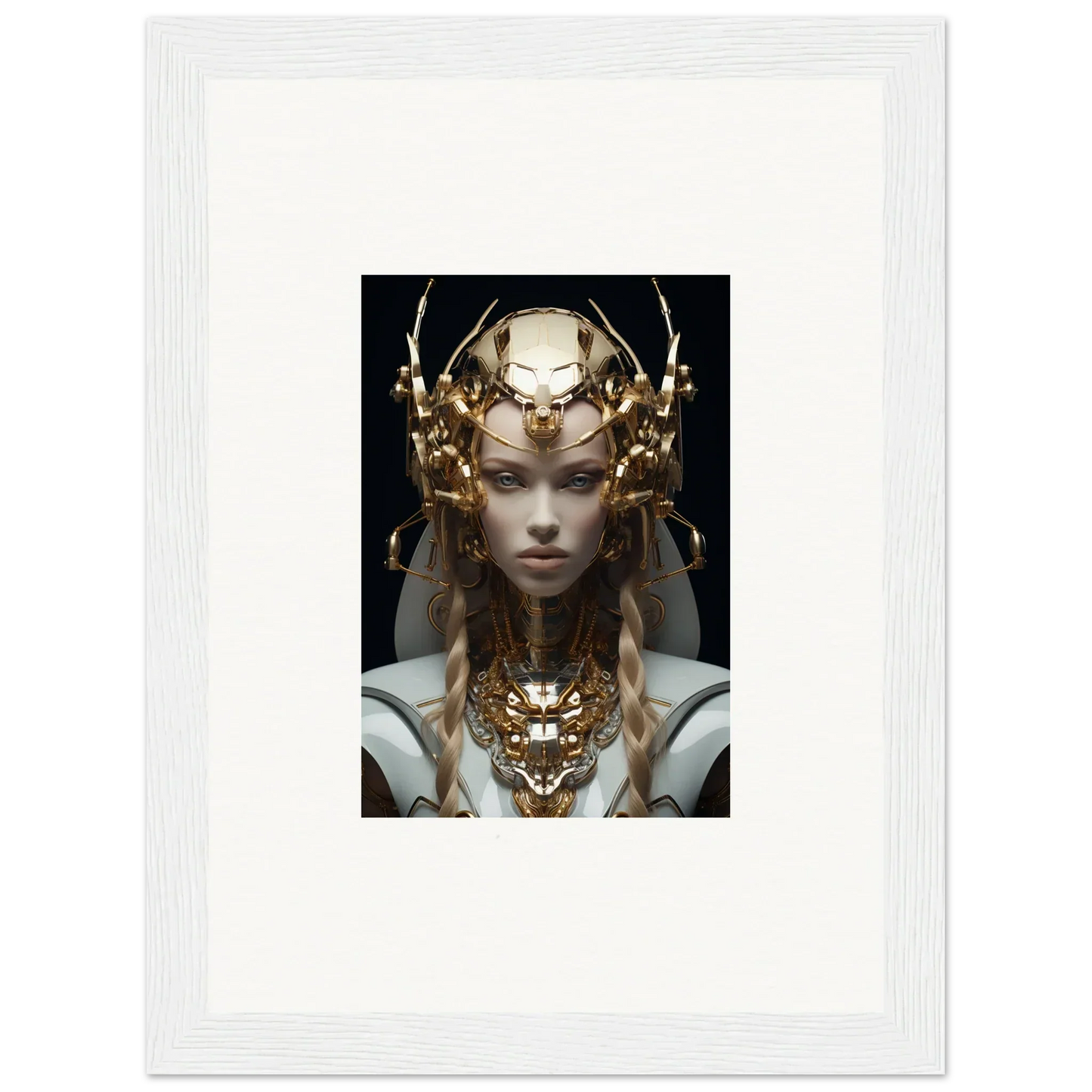 Portrait of a figure in a golden headdress for Virtual Echo framed wall art decor