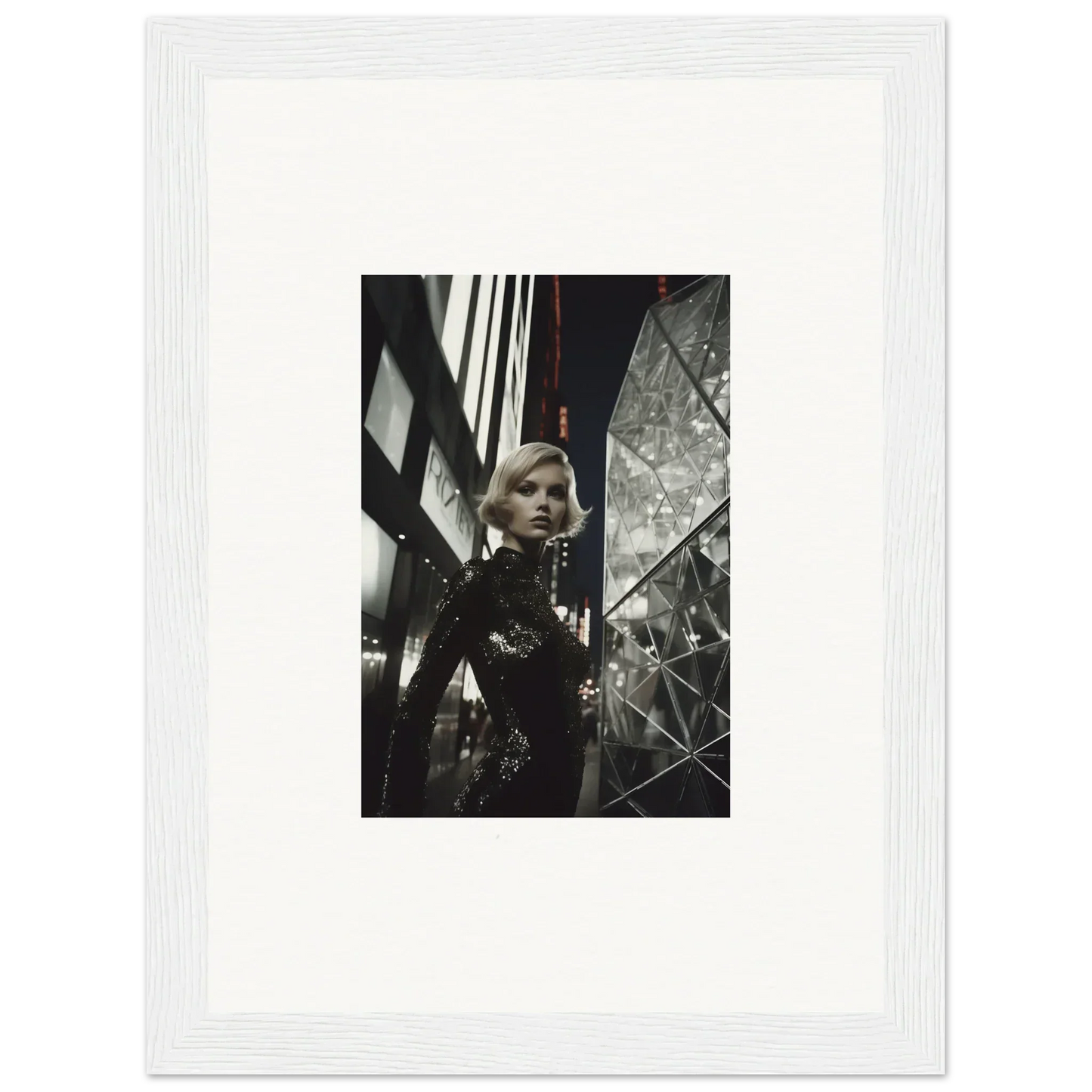 Framed black and white photograph of a woman, stylish wall art for room decor