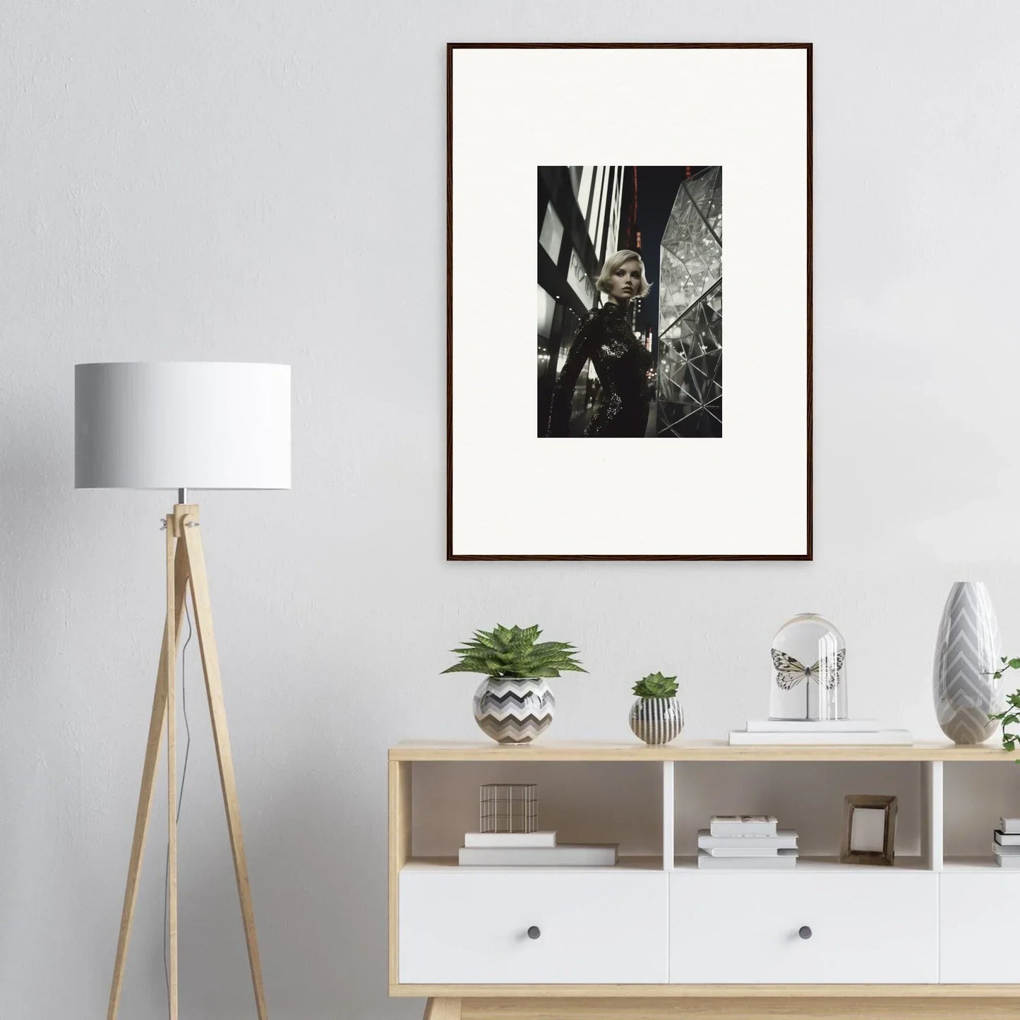 Framed black and white photograph for stylish room decor and elegant wall art