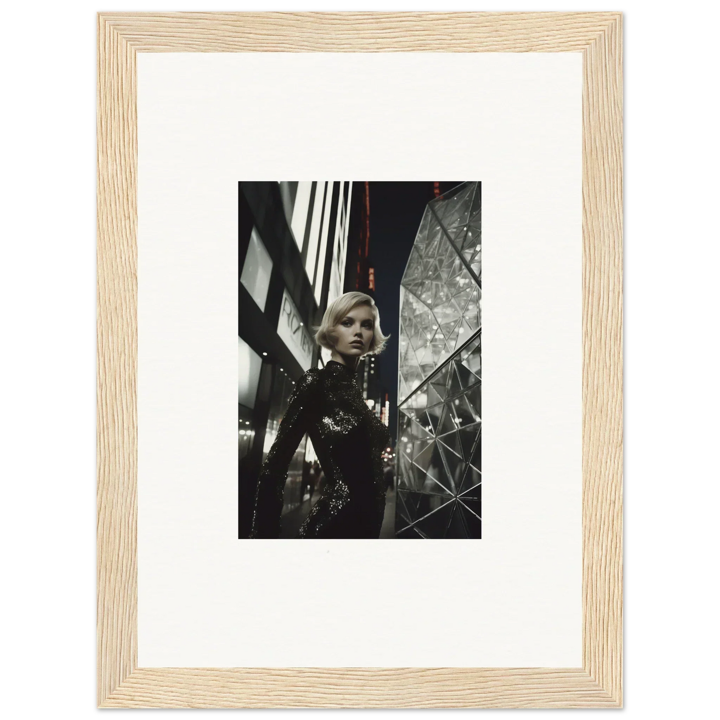 Framed black and white photograph of a glamorous woman for stylish room decor