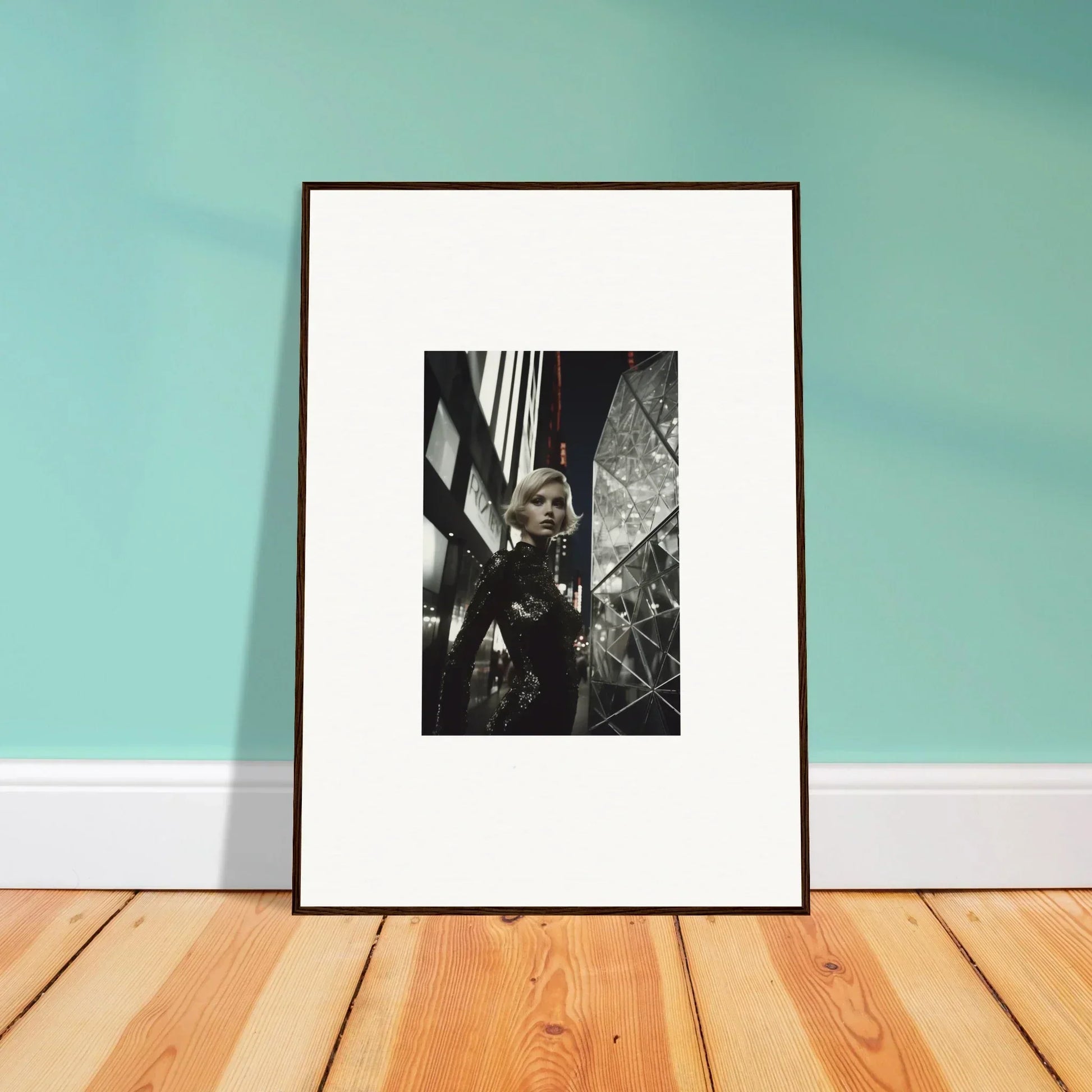 Framed black and white photograph, stylish room decor and wall art accent