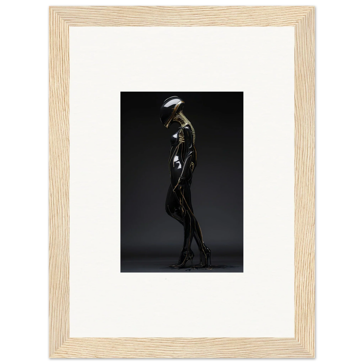 Elongated metallic humanoid sculpture with umbrella head for stylish room decor dimensions elegantly