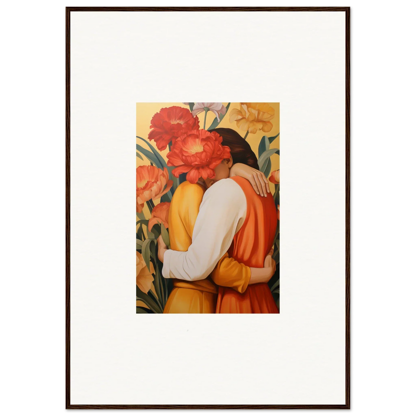 Framed Canvas Print of an Embracing Couple in Colorful Intimate Liquescence Art