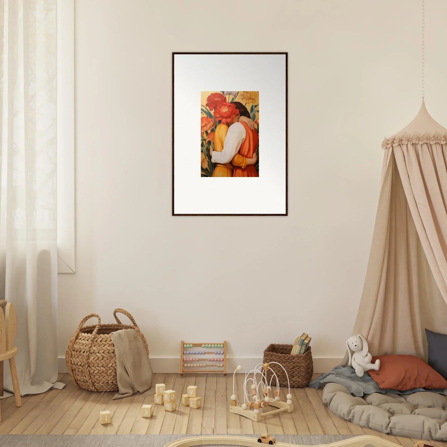 Framed abstract painting in vibrant orange and red for perfect room decoration