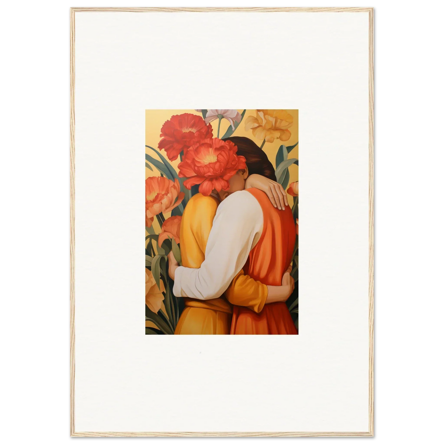 Framed canvas print of an embracing couple for vibrant intimate liquescence room decoration