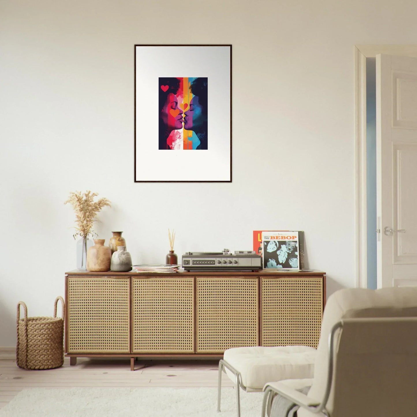 Stylish Wooden Sideboard with Rattan Front, Perfect for Realms Embrace Room Decoration
