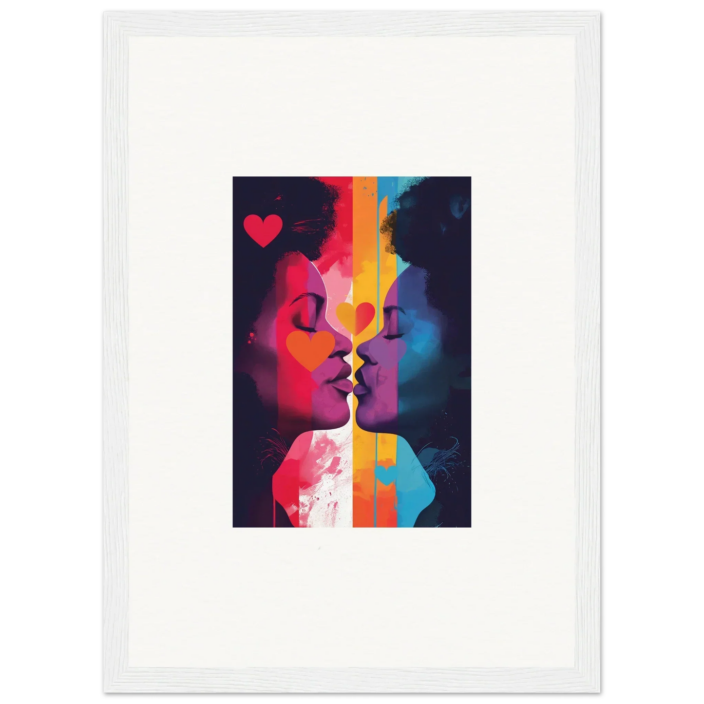 Colorful abstract canvas print of two faces about to kiss for realms embrace room decoration