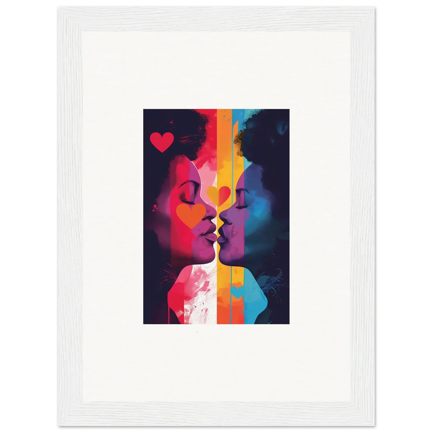 Colorful abstract artwork of two faces about to kiss for stylish room decoration