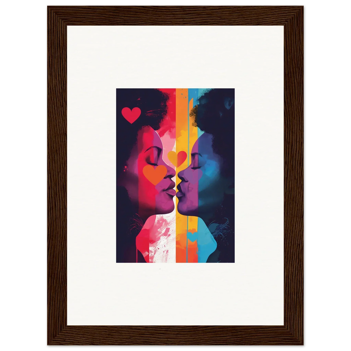 Framed abstract canvas print of colorful silhouettes in realms embrace for room decoration