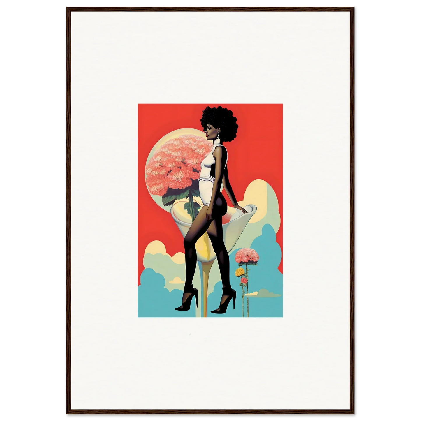 Stylized Black woman in bikini with afro, perfect for Floral Highs canvas print decor