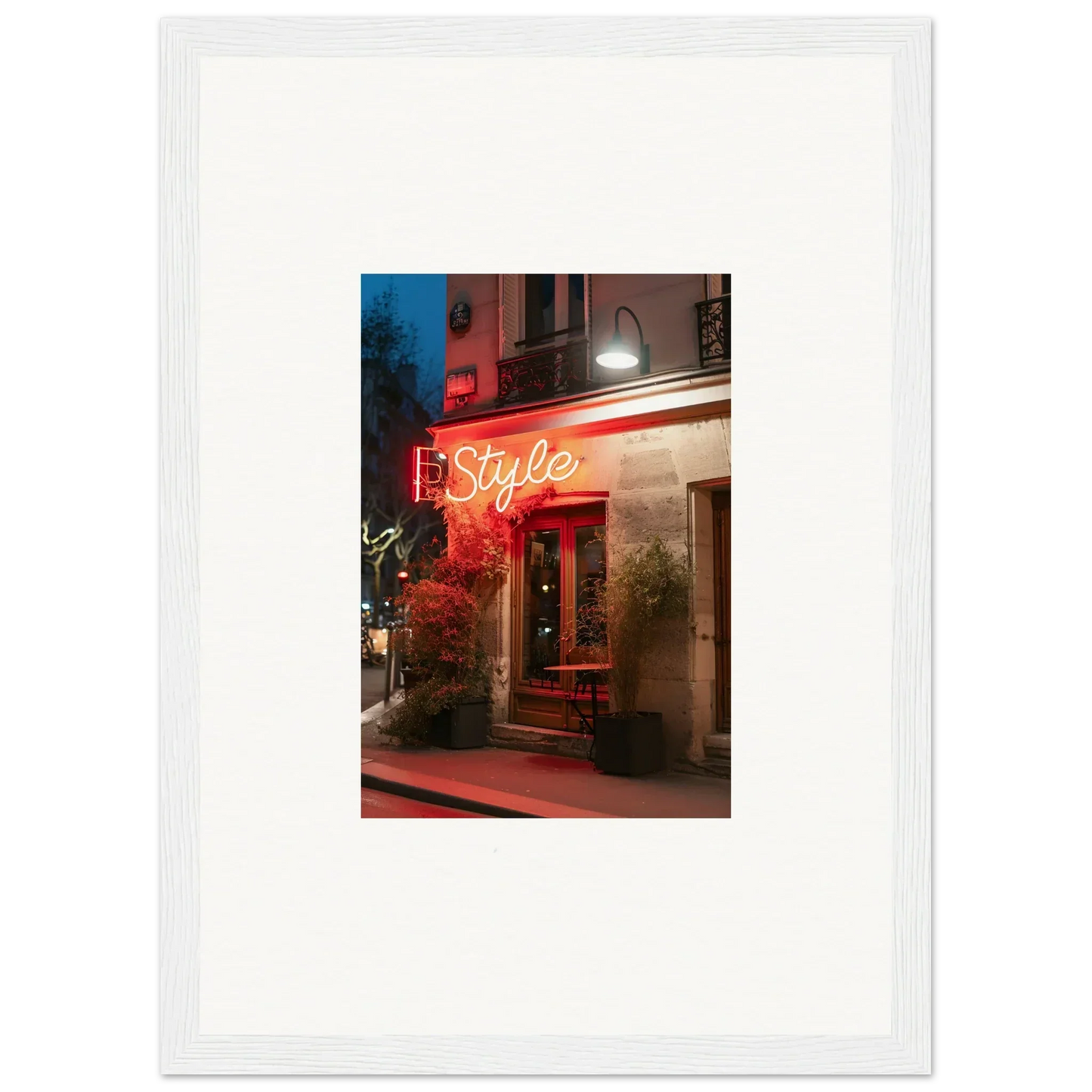 Framed canvas print of neon Style sign storefront, perfect for room decoration and pavement glow
