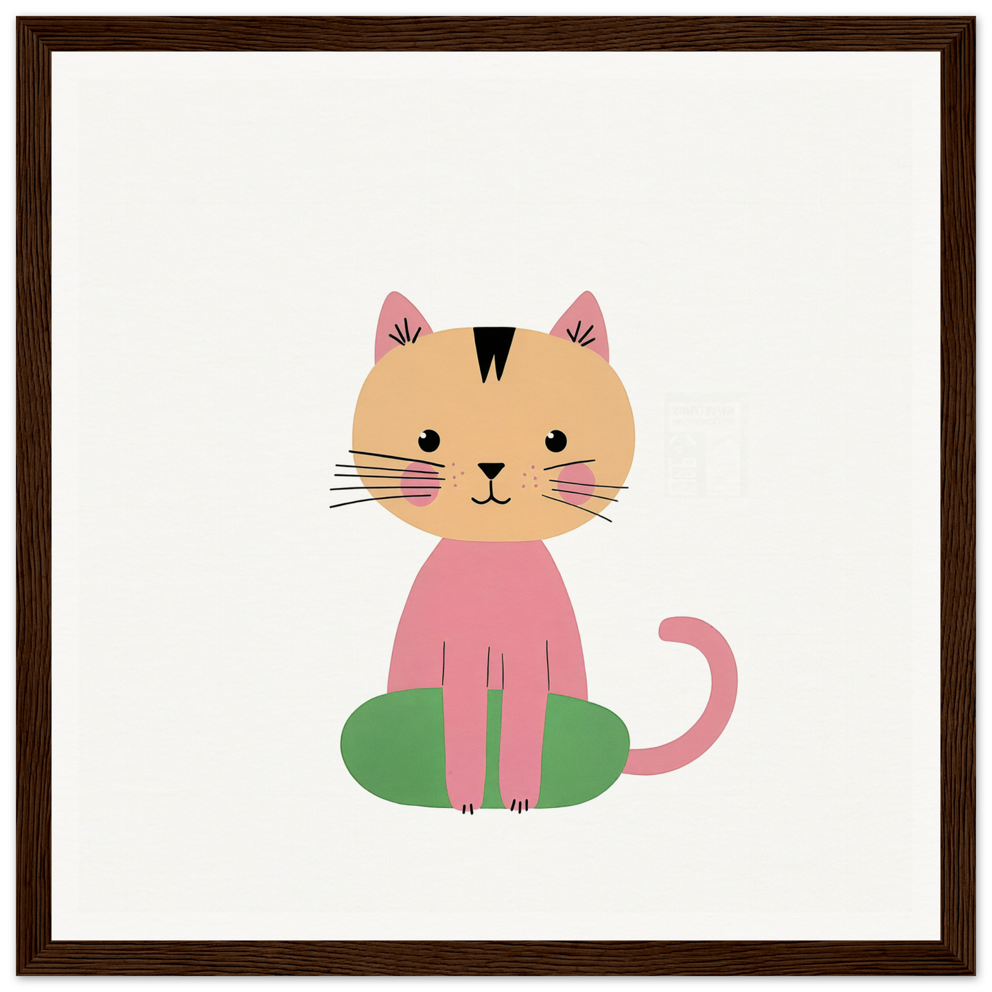 Cute pink cartoon cat resting on green surface for Contented Cat Bliss product