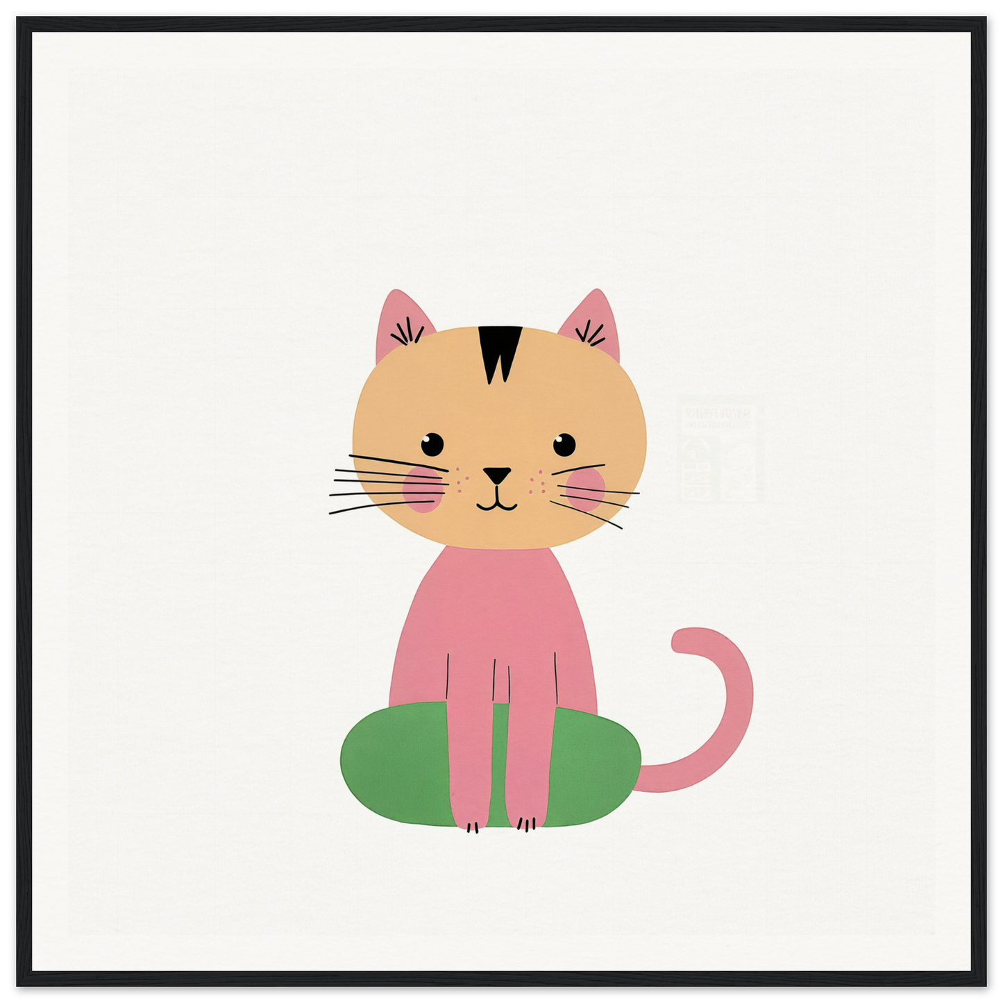 Cute pink cartoon cat on a green cushion in Contented Cat Bliss product display