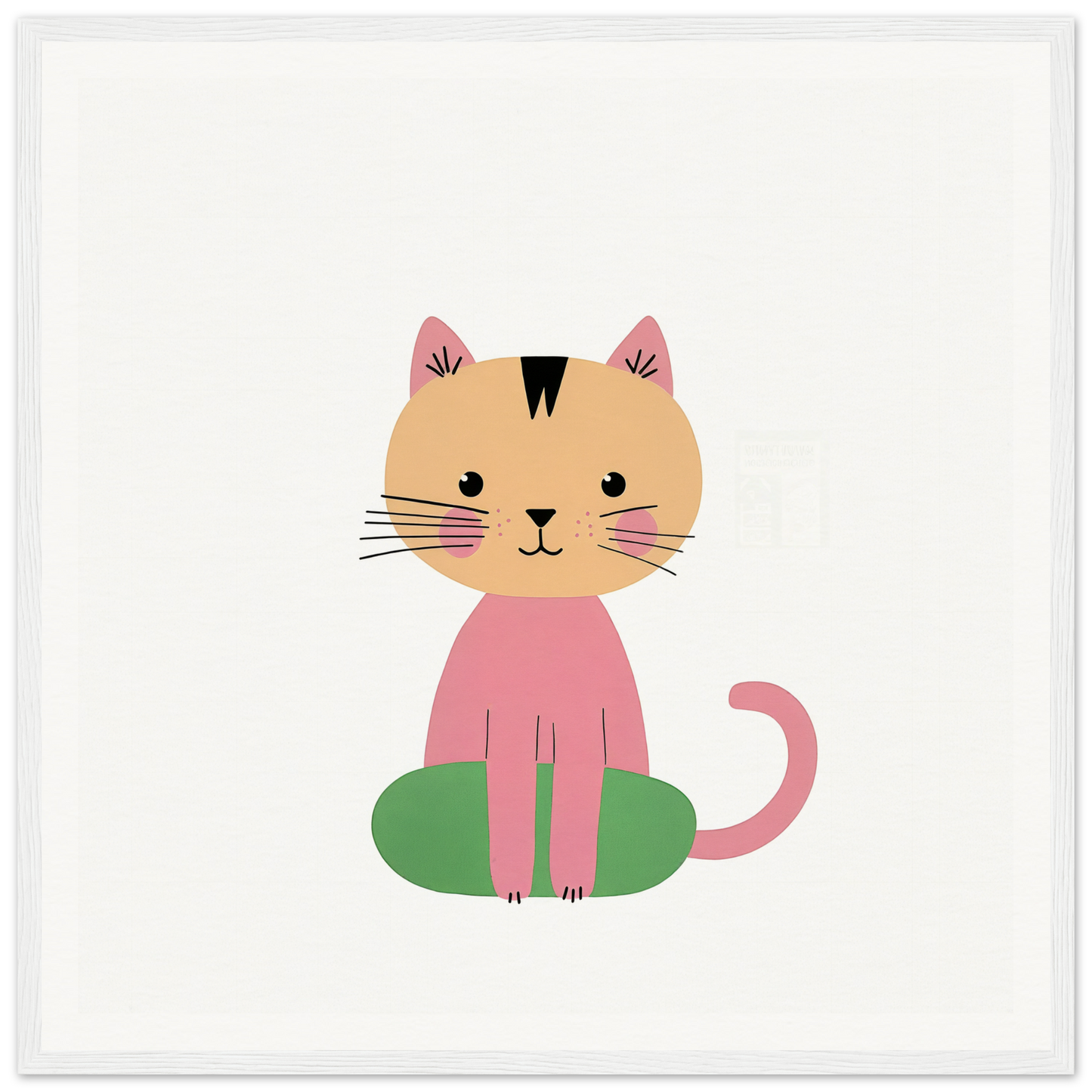 Cute pink cartoon cat on a green cushion for Contented Cat Bliss product