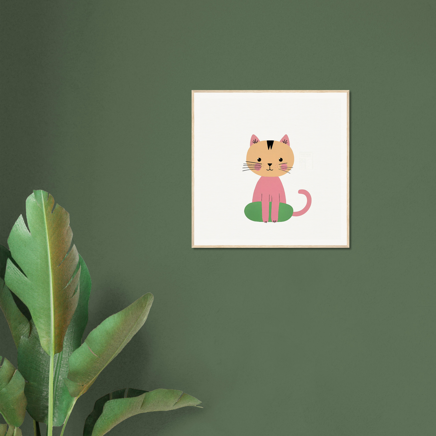 Cartoon illustration of a contented cat on a green surface for Contented Cat Bliss