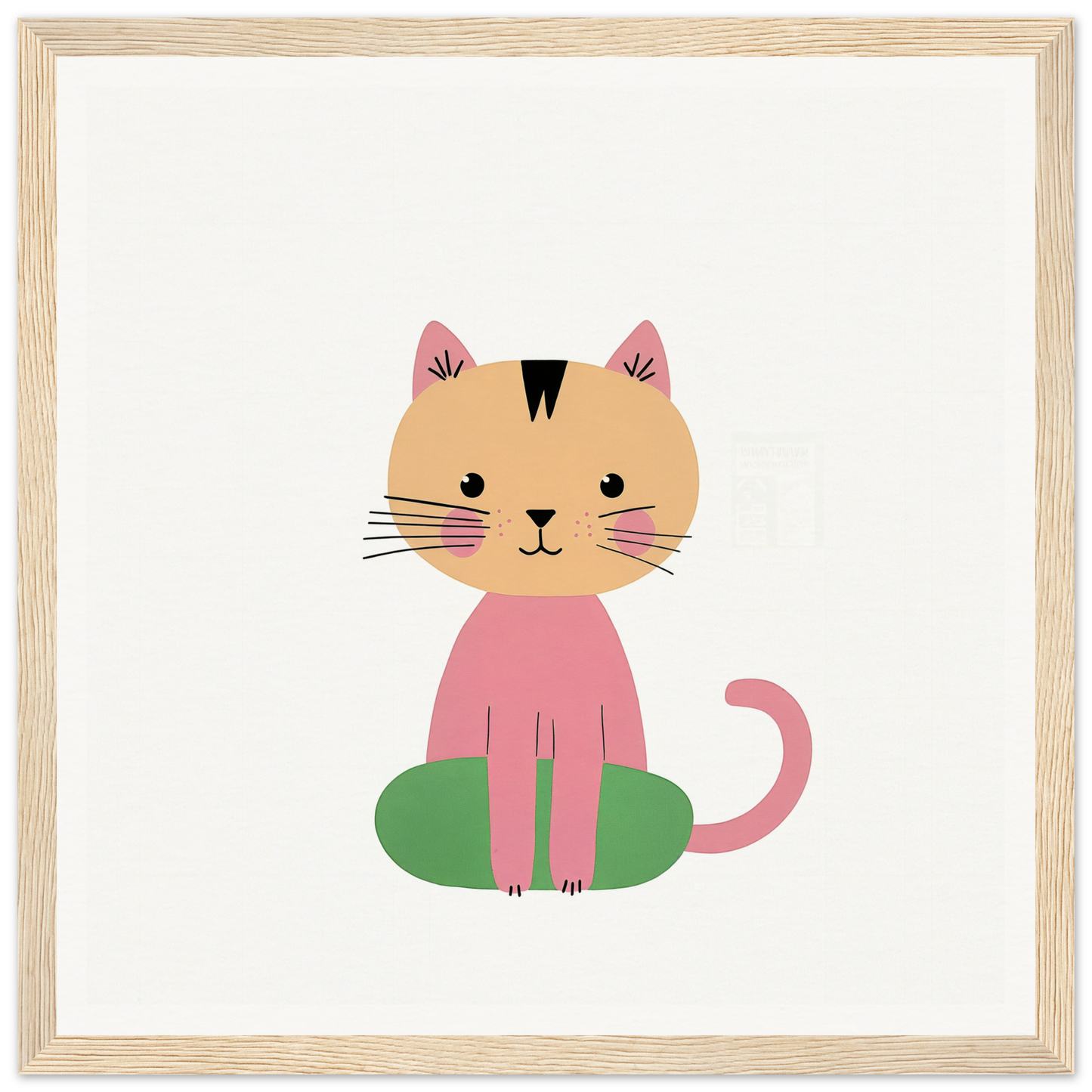 Cute cartoon cat in pink outfit on green surface showcasing Contented Cat Bliss