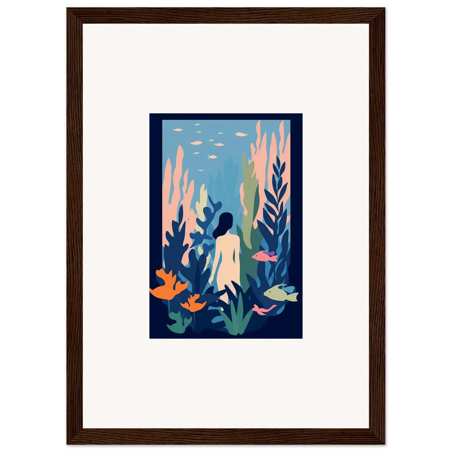 Framed canvas print of Cosmic Kelp Dream featuring a silhouetted figure and underwater life