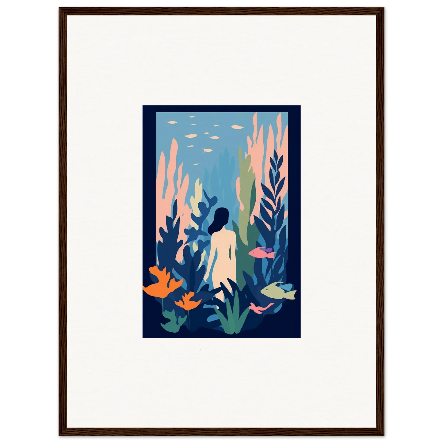 Framed Cosmic Kelp Dream canvas print of a colorful underwater scene for room decoration